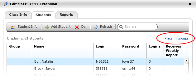 Placing students into groups