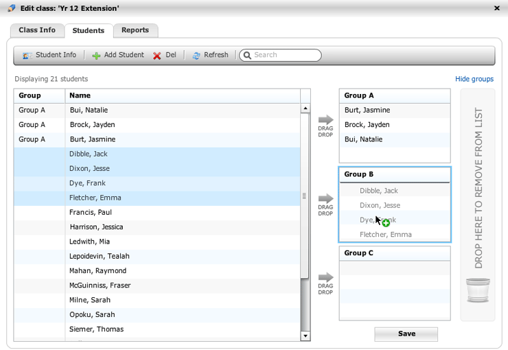 Drag and drop into groups